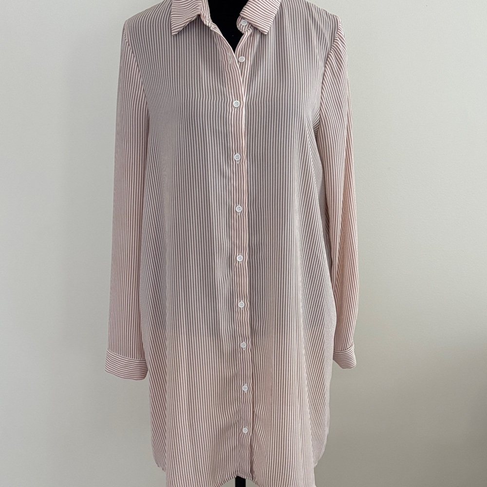 Striped Button-Up Long Sleeve Shirt Dress